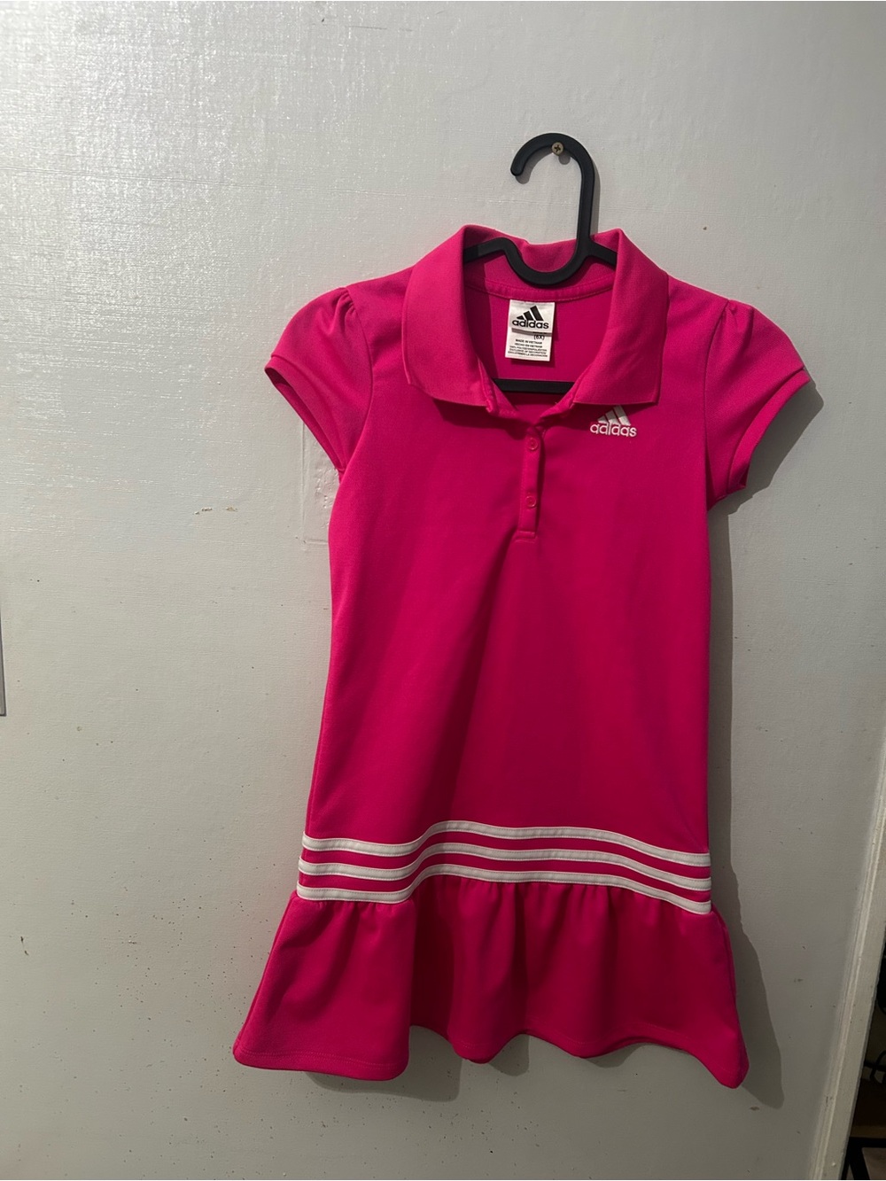 adidas Girls Pink Polo Tennis Dress with White Stripe Trim